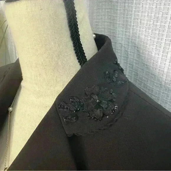 Studio Tahari Size 12 Silk Skirt Suit Brown w/Embellishments Snap Enclosure - Picture 2 of 16